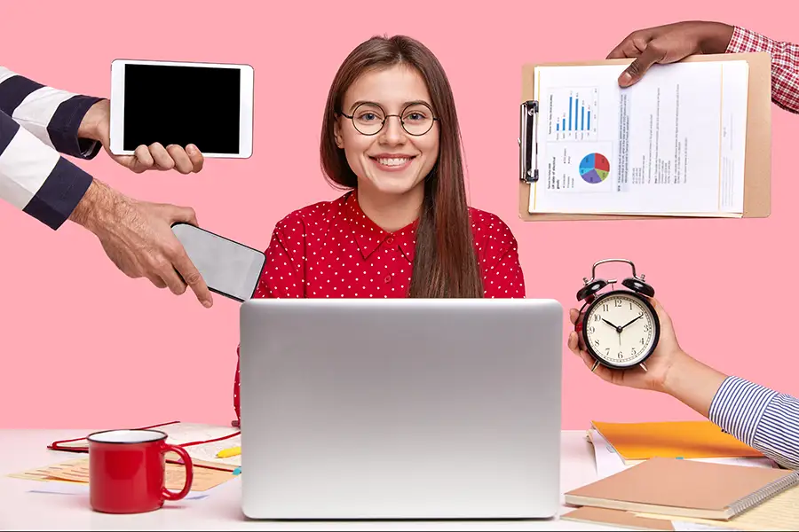 female employee being handed work